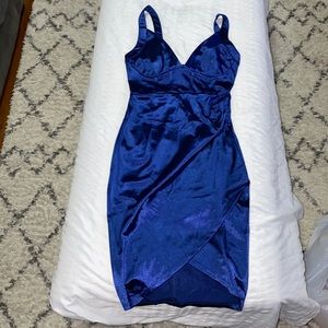 SHEIN Royal Blue Ruched tulip hem satin cami dress